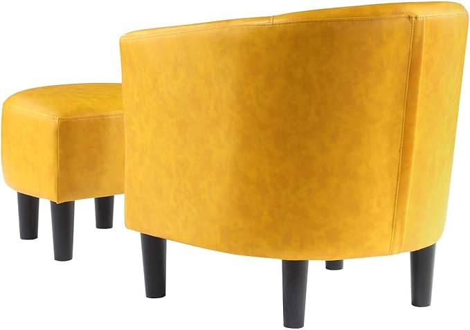 Convenience Concepts Take a Seat Churchill Accent Chair with Ottoman Marigold Stamped Faux Leather