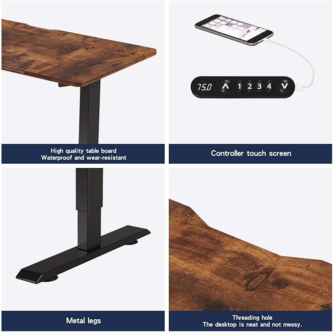 55 Electric Standing Desk Adjustable Height Seated Stand up Computer Desks for Work Office Home Ergonomic Lift-up Gaming Tables with USB Charging Port (Brown-55)