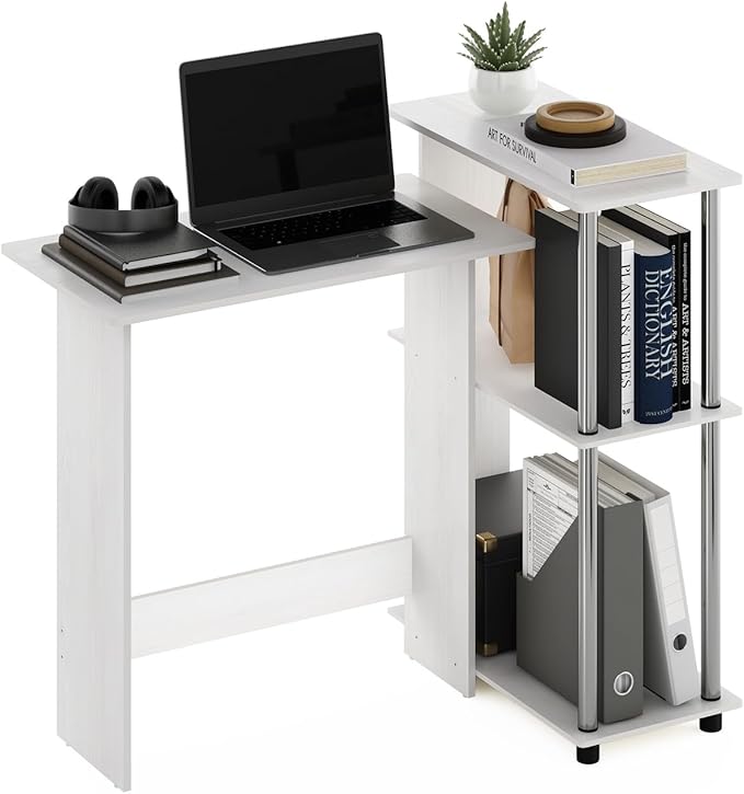 Maykoosh Corner Desk with Bookshelf White Oak Finish Steel Frame Home Office Desk