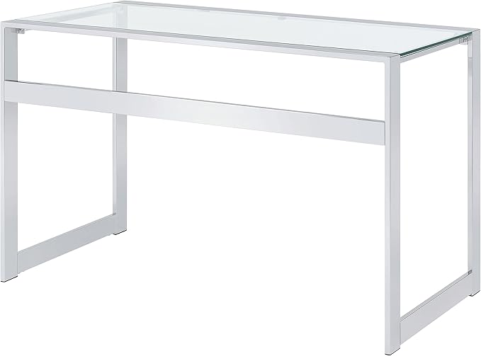 Coaster Home Furnishings – Hartford – Metal &amp Glass – 47-Inch Rectangular Glass Top Writing Desk with Contemporary Style and Plastic Glides – Home Office &amp Living Room – Chrome - 800746