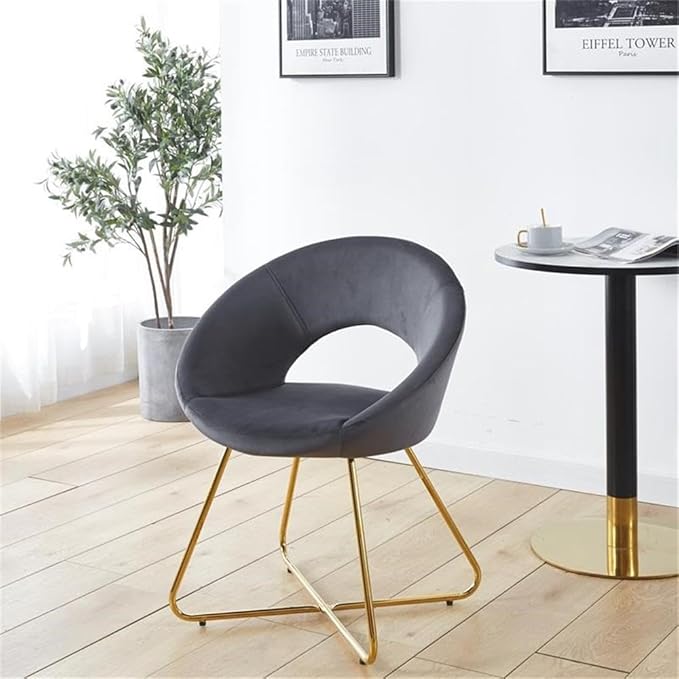 Pemberly Row Modern Velvet Accent Chair Set Gray Upholstery 2-Piece 32 H x 20 W x 19 D Foam Cushion Tall Curved Backrest Gold Metal Base Contemporary Glam Living Room or Den Seating