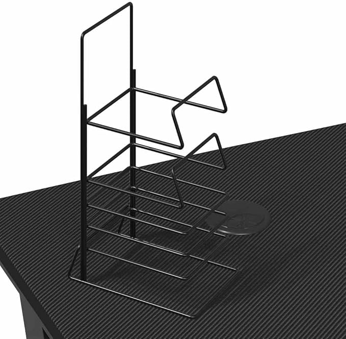 Ergonomic Gaming Desk Black Engineered Wood Sturdy Iron Frame Computer Table 43.3 x 43.3 x 29.5 Inch for Home Office PC Gamer Setup Cup Holder &amp Headphone Hook.