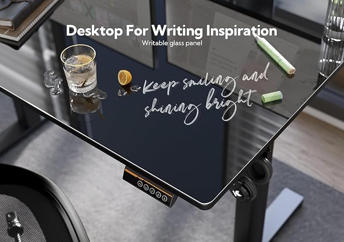 Glass Standing Desk 40 X 24 Inch Electric Stand Up Desk with Hook and Multi-Function Keyboard Quick Install Home Office Computer Desk (Black 40 X 24 Inch)