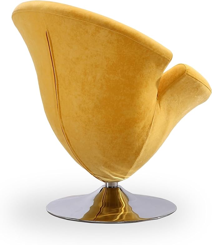 Manhattan Comfort Tulip Swivel Accent Chair Set of 2 with 360° Turn Modern Flower Inspired Design Soft Velvet Upholstery Polished Chrome Base No Assembly Required 300 Lbs Capacity Yellow