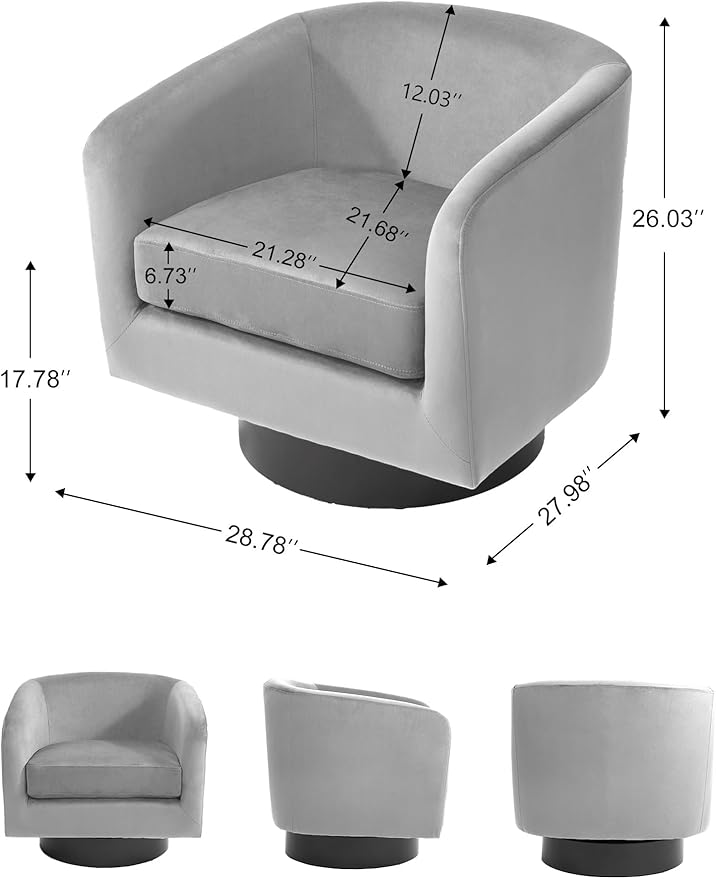 Swivel Barrel Accent Chair Modern Round Chenille Fabric Arm Chair for Living Room Bedroom Comfy Club Reading Chairs for Adults（Velvet Grey Set of 4