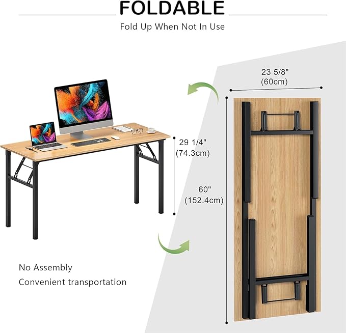 sogesfurniture Computer Desk Office Desk 59.8Inch Folding Table Laptop Desk Computer Table Workstation with BIFMA Certification No Assembly RequiredBlack BHUS-AC5-15260BB
