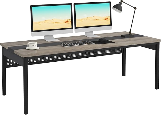 Tribesigns 70.8-Inch Executive Desk Large Office Computer Desk Workstation Modern Simple Style Laptop Desk Study Writing Table Business Furniture for Home Office (Grey and Black)