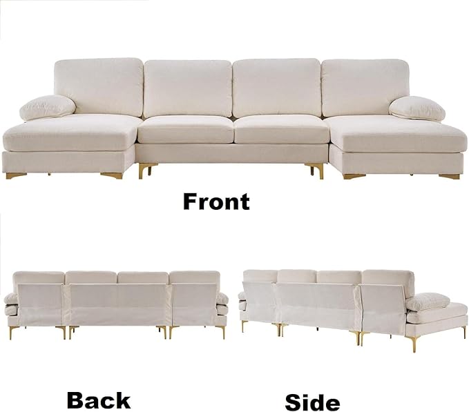 VERYKE Modern U Shape Sectional Sofa Couch 110'' Linen Fabric Sectional Couch Sofa Upholstered Sofa Bed with Metal Legs for Living Room Home Office
