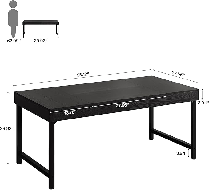 Tribesigns 55 Industrial Executive Desk for Home Office Rustic Simple Computer Laptop Desk with Strong Metal Legs Study Writing Table Business Workstation Small Conference Table Black