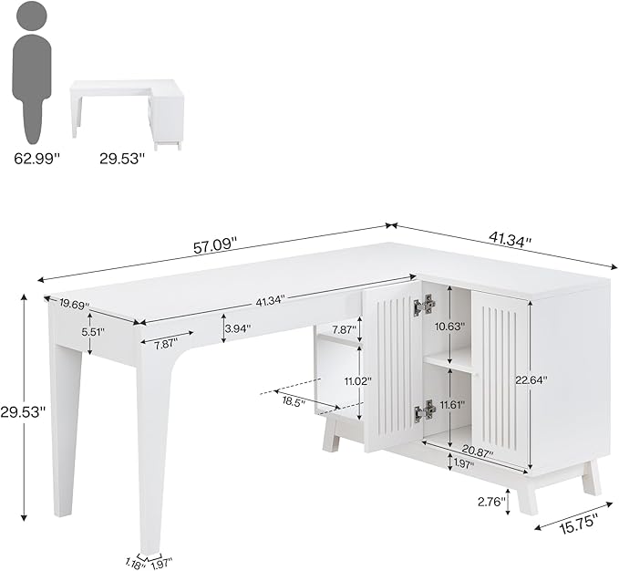 Tribesigns L-Shaped Desk with Storage Cabinet 57-Inch Wood Corner Workstation Home Office Computer Desk Study Writing Table (White)