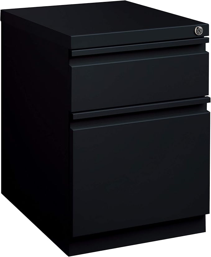 20 Inch Deep Metal Mobile Pedestal File 2 Drawer Box-File with Full Width Pull for Home and Office Holds Letter Width Hanging Folders Black