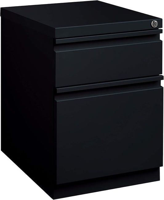 20 Inch Deep Metal Mobile Pedestal File 2 Drawer Box-File with Full Width Pull for Home and Office Holds Letter Width Hanging Folders Black