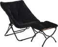 Tiita Folded Chair with Ottoman Soft Faux Fur Oversized Folding Accent ChairLazy Chair Metal Frame Moon Chair for Bedroom Living Room Dorm Rooms Garden and Courtyard