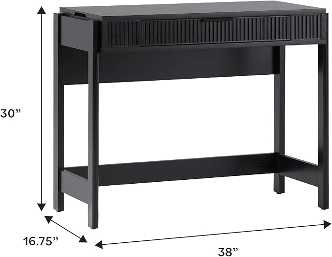 Walker Edison Transitional Style Furniture Reeded Detail Lift-Top Desk with Drawer and Storage Cubby Sitting to Standing Desk Soft Self-Close Desktop 38 Inch Black
