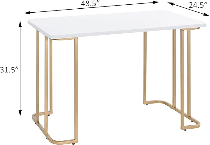 Home Office Desk White and Gold Writing Desk for Study Office Small Apartment