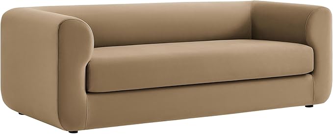 Modway Leif Performance Velvet Upholstered Sofa – 89 Inch Modern Tuxedo Sofa – Comfy 3 Seater Velvet Couch
