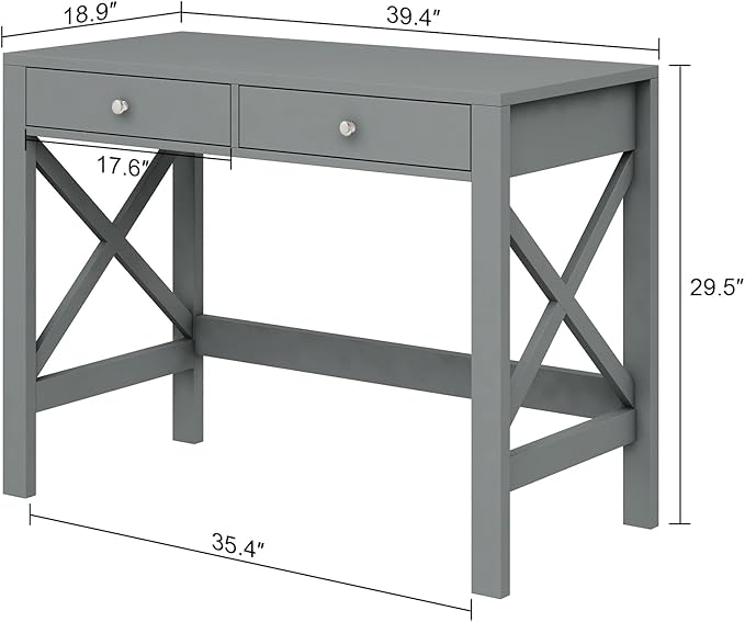 ChooChoo Computer Desk Study for Home Office Modern Simple 40 Inches Desk with Drawers Makeup Vanity Console Table Grey