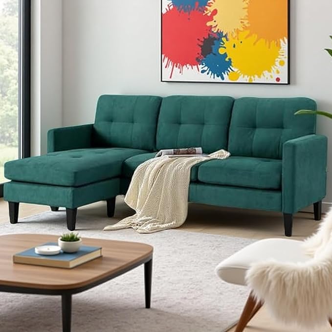 L Shaped Sectional Sofa with Movable Ottoman Lounge Sectional Sleeper Sofa Couch for Apartment &amp Small Space Small Couch for Living Room Green