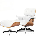 Mid Century Chaise Lounge Chair and Ottoman Reading Chair Leather Accent Chair Modern Chair Classic Design Heavy Duty Base Support for Living Room (Walnut-White Upgraded)