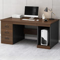 LITFAD Wood Finish Office Computer Desk with 3 Locking Drawer CPU Storage Modern Executive Desk Simple Writing Desk for Home Office Without Chairs 55 L x 23.5 W x 29 H Dark Walnut A