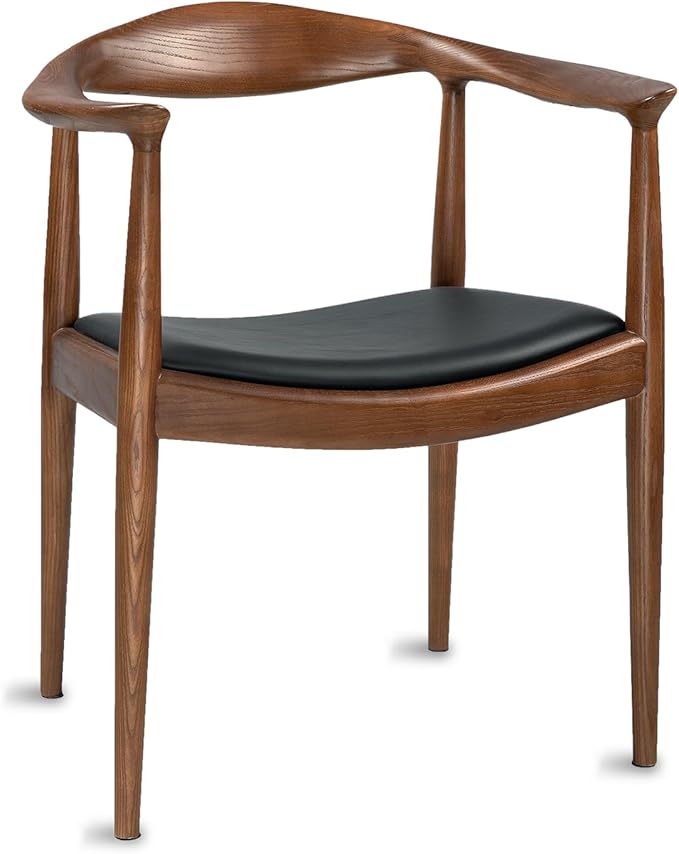 Tomile Hans Wegner Kennedy Armchair Mid Century Modern Upholstered Dining Chair with PU Leather Cushion Solid Wood Frame and Curved Backrest Fully Assembled Kennedy Chair for Dining Room (Walnut)