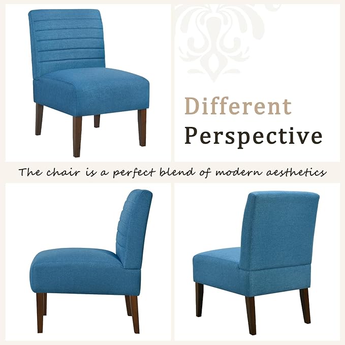 Armless Accent Chair Mid Century Modern Upholstered Living Room Chairs Accent Dining Chair Sofa with Solid Wood Legs Lounge Reading Chair for Bedroom Office (Blue)