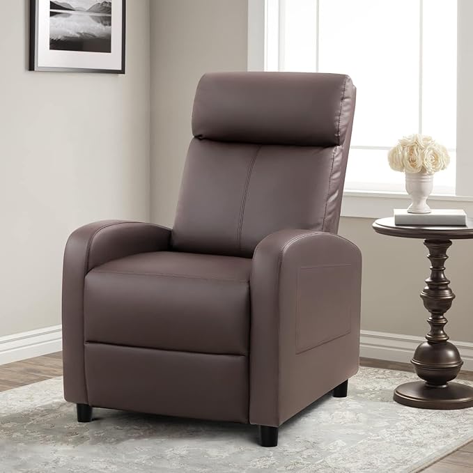Furniwell Massage Recliner Chair for Living Room Adjustable PU Leather Reclining Chair Home Theater Seating Modern Winback Single Sofa for Adults with Footrest (Leather Brown)