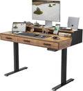 CubiCubi Standing Desk 48x26 Inches with 3 Wood Drawers and Monitor Shelf Ergonomic Rising Home Office Desks Height Adjustable Computer Desk Sit Stand Up Electric Workstation Table Brown