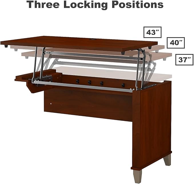 Bush Home Somerset 72W 3 Position Sit to Stand L Shaped Desk with Hutch in Hansen Cherry | Adjustable Height Table for Home Office