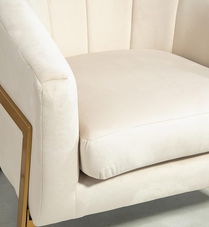 Velvet Modern Accent Armchair - Luxury Gold Frame | Versatile Seating for Living Room Bedroom Office Beige