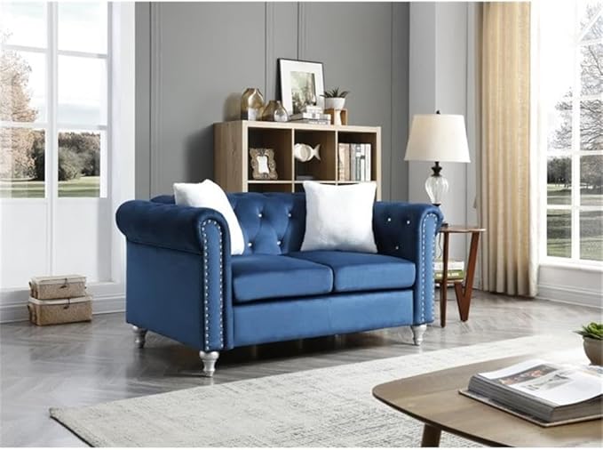Glory Furniture Raisa Velvet Loveseat in Navy Blue