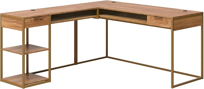 Sauder International Lux L-Shaped Desk Sindoori Mango Finish