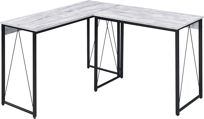 35.5 Industrial Writing Desk with Metal Sled Base Rustic Wood Computer Desk with Stable V-Shaped Support Compact Study Table with Powder-Coated Frame for Home OfficeBedroomSmall SpacesBlack+Grey