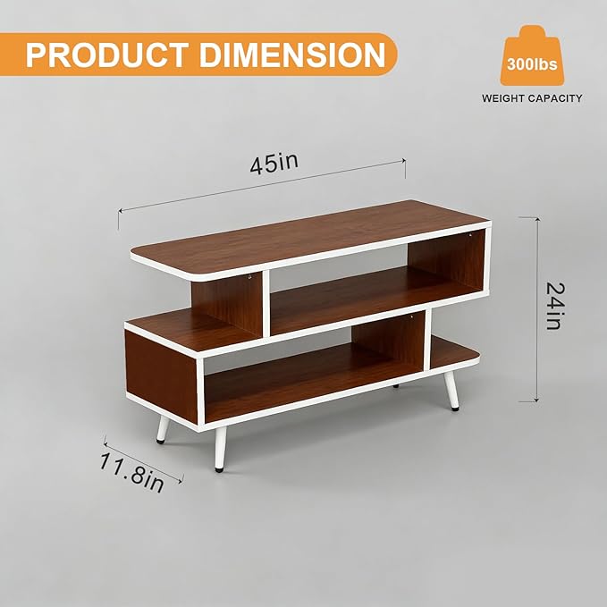 Lightdot TV Stand for TVs up to 45'' Modern Entertainment Center with 3 Storage Open Large Capacity for Collection Media Console Table for Living Room/Entrance/Sofa CabinetEasy Assembly-Red Walnut