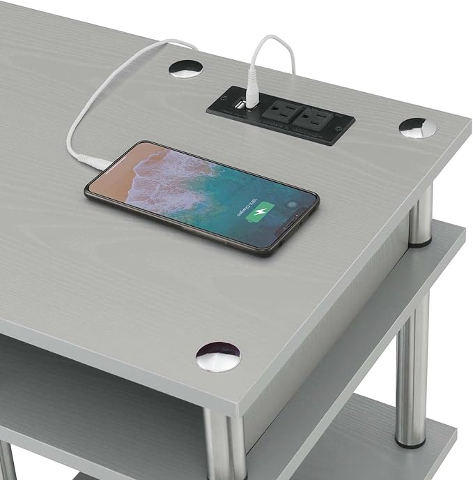 Convenience Concepts Designs2Go No Tools Student Desk with Charging Station and Shelves Gray