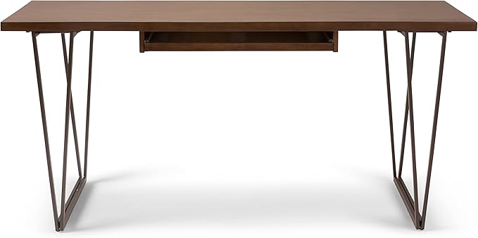 SIMPLIHOME Ryder SOLID WOOD Modern Industrial 66 inch Wide Writing Office Desk in Natural Aged Brown for the Office Desk Writing Table Workstation and Study Table