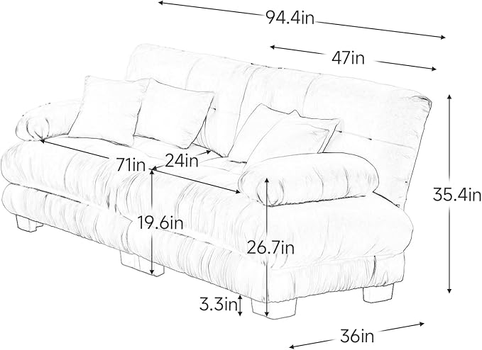 Cloud Sectional Sofa 94.4 Chenille Deep 2 Seater Modular Loveseat Sofa Couch for Living RoomLight Coffee