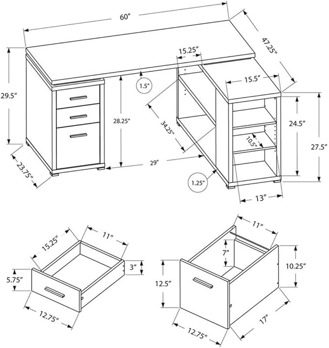Monarch Specialties Computer Desk Home Office Corner L Shape Work Laptop Laminate Grey