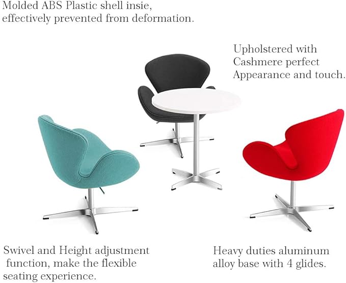 FCD Classic Swan Chair Swivel Height Adjustable Lounge Chair Cashmere(Without Ottoman Black