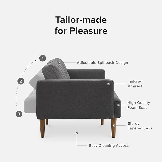 mopio Aaron 76.8 Couch Small Futon Sofa Bed Sleeper Loveseat Mid Century Modern Futon Couch Sofa Cama Couches for Living Room Bedroom (Dark Grey Fabric)