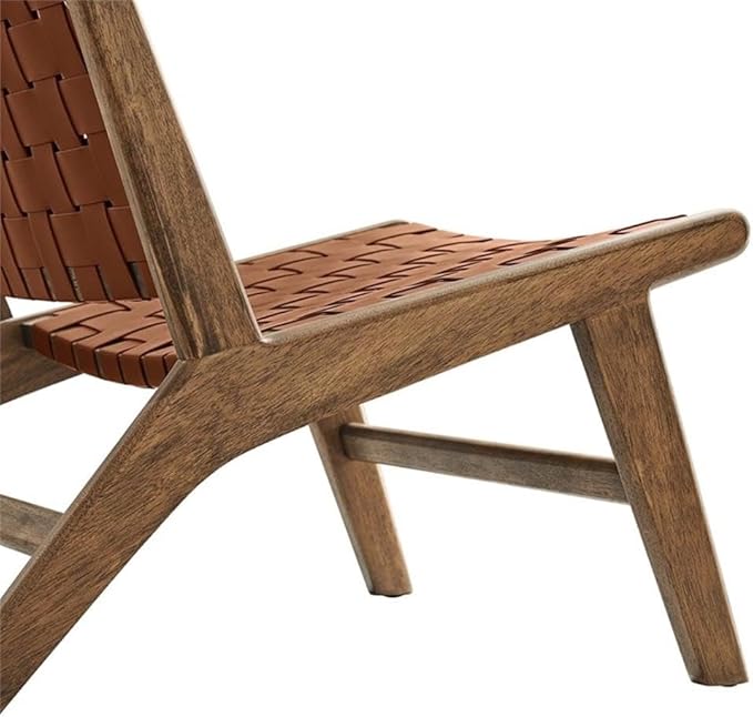 Modway Saoirse Faux Leather Wood Accent Lounge Chair in Walnut Brown