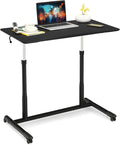 DORTALA Ergonomic Sit Stand Desk Pneumatic Height Adjustable Desk on Wheels Mobile Bedside Computer Desk w/Lockable Casters Sturdy Steel Frame for Living Room Bedroom Office Black