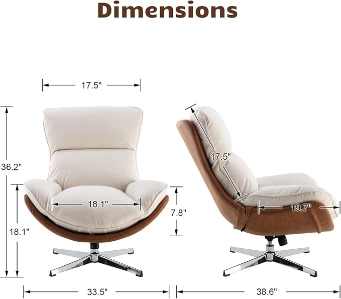 HEAH-YO Swivel Accent Chairs Set of 2 Modern Living Room Chairs with Backrest Upholstered Linen Armless Reading Chairs for Bedroom Beige