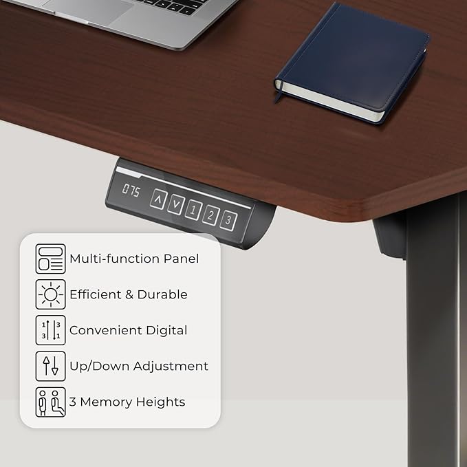 NSY Audio Electric Standing Desk 48x24 Inches - Height Adjustable Whisper Quiet Motor Walnut Top &amp Black Frame for Home Office Gaming Focused Work Walnut Brown