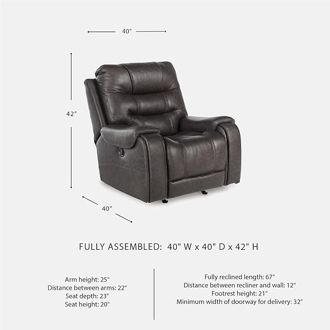 Signature Design by Ashley Trumble Modern Faux Leather Manual Rocker Recliner with Track Arms Gray