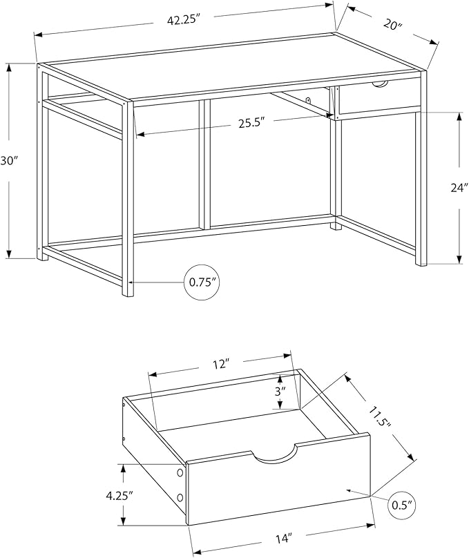 Penau Computer Desk for Home Office Modern Design with Storage Drawer 42.25l x 20w x 30h Natural Laminate with White Metal Frame