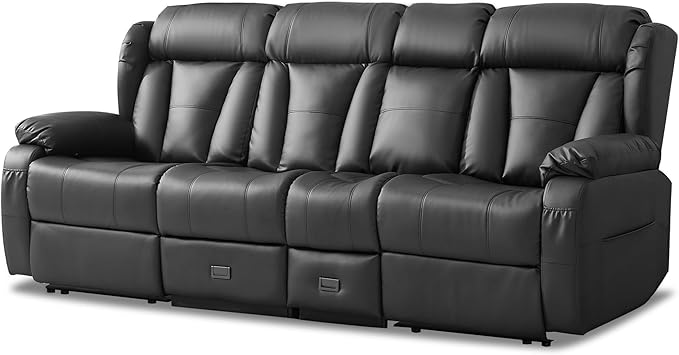 90.6 Manual Reclining Loveseat Sofa - Wall Hugger 3 Seat Loveseat Recliner with Console Fold-Down Table and Built-in Outlets Recliner Couch for Living Room RVs Home Theater Seating