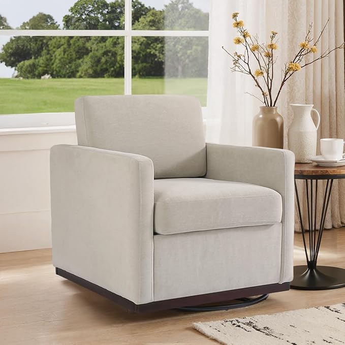Swivel Barrel Accent Chair Mid Century Modern Arm Chair for Living Room Bedroom Comfy Club Reading Lounge Sofa Corner Chairs for Adults (Chenille Sand Set of 1)