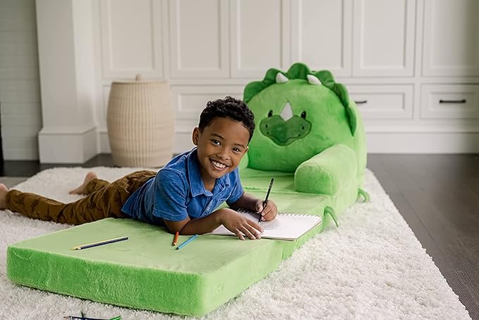 Soft Landing - Elite Seats - Premium Character Sofa Seat &amp Transformable Fold-Out Lounger with Carrying Handle – Dino