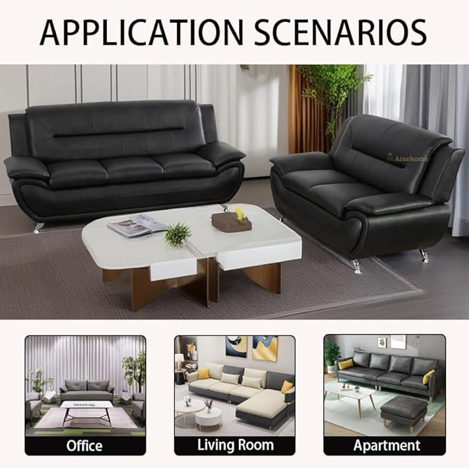 A Ainehome Sectional Sofa Sets Living Room Furniture Sets Modern Faux Leather Sofa Couch 5-Seat Sofa for Living Room(A-Black Sofa+Loveseat)